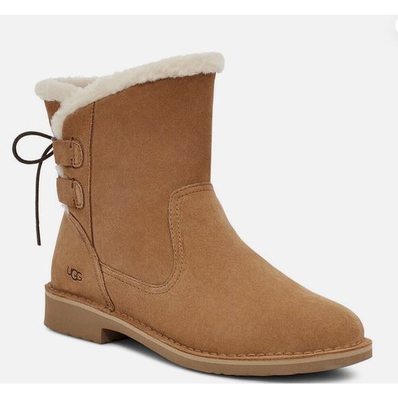 UGG Women's Naiyah Boot Chestnut Slip-on Suede Winter Sheepskin Lined Sz 7 - Picture 1 of 15